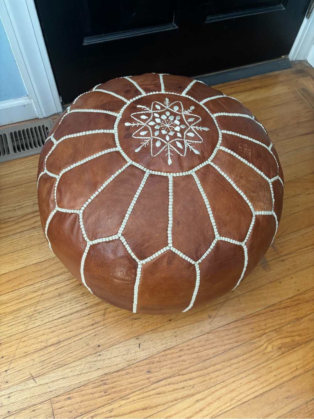 Moroccan Leather Pouf Ottoman Footstool Floor Pillow Brown Prefilled